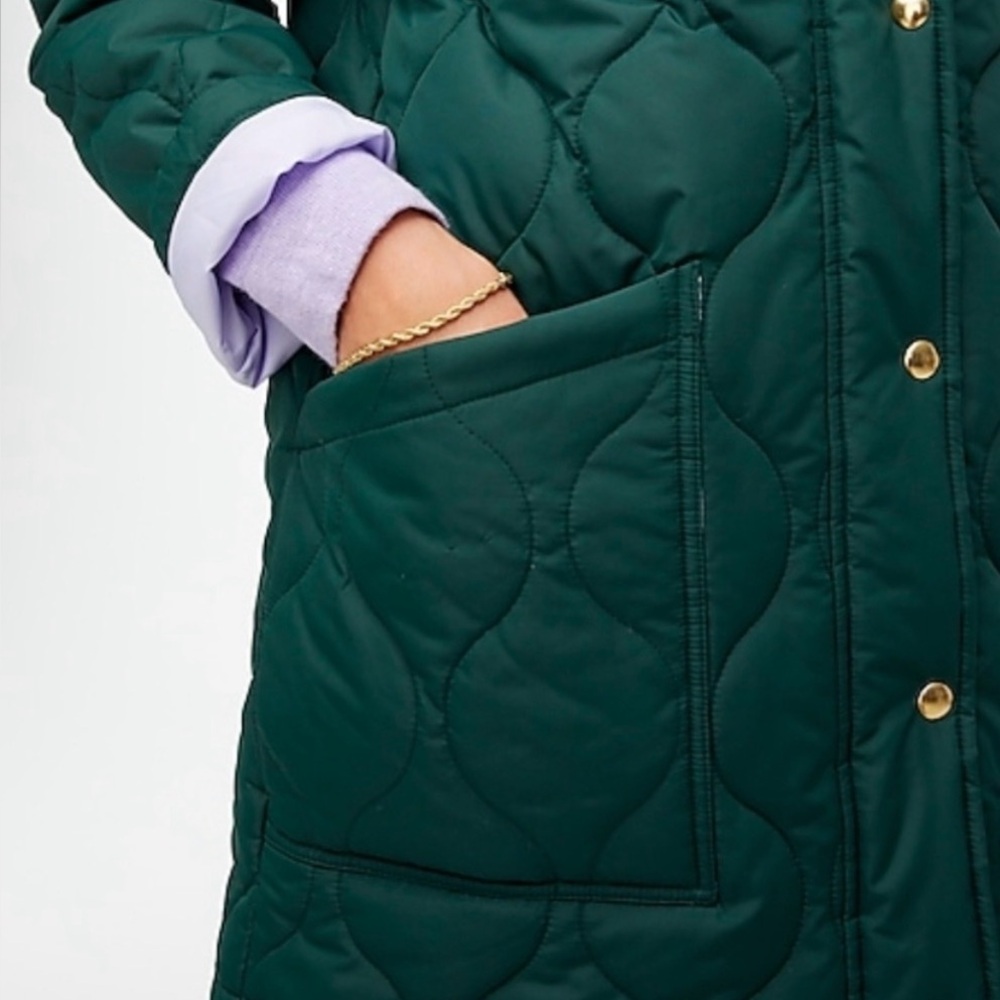 J.Crew - women’s City puffer quilted jacket full zip high Collar Coat green SZ S - Picture 4 of 10